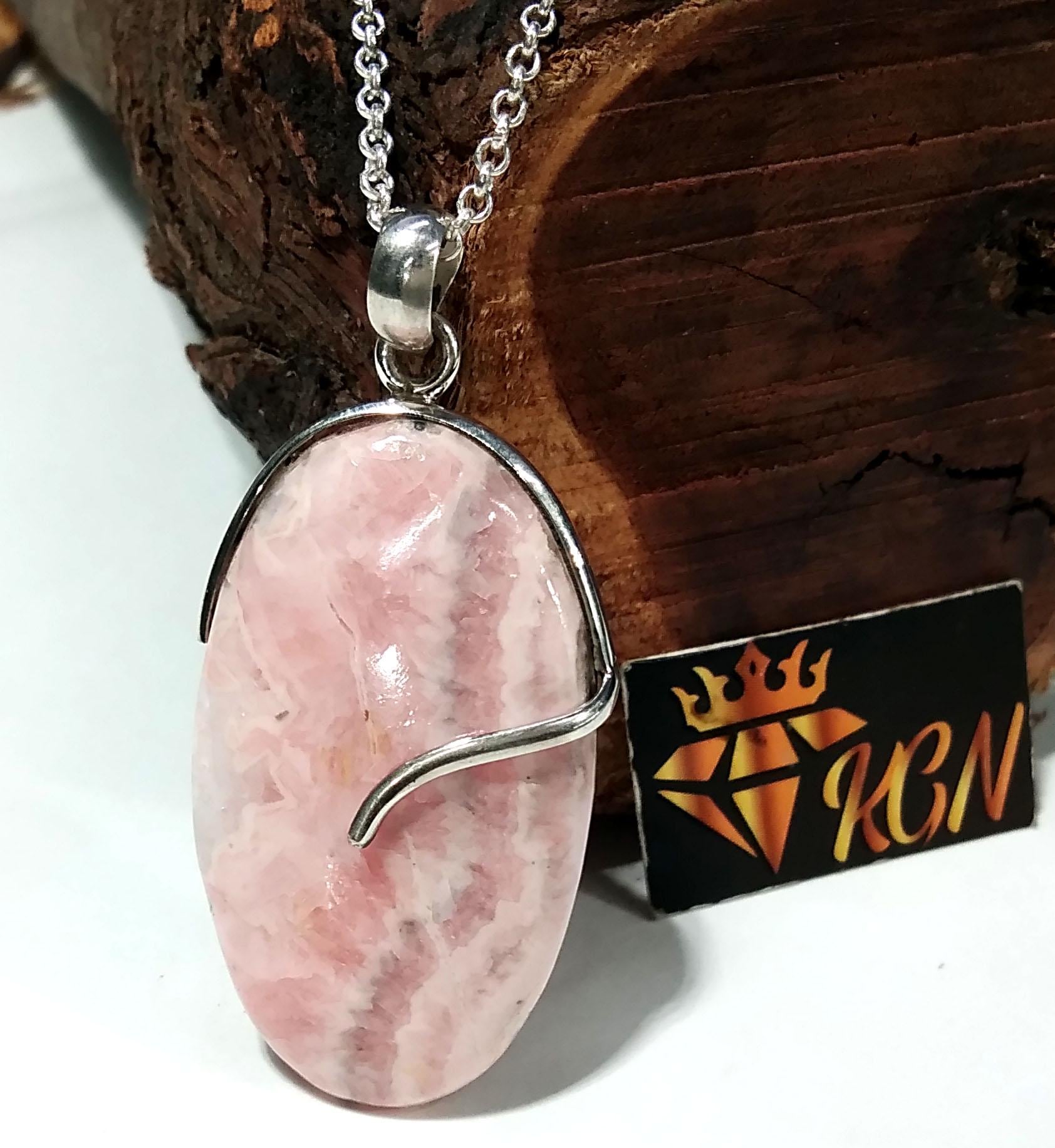Rhodochrosite Pendant Chain Necklace, Amazing Color Gemstone Pendant, 925 Starling Silver Design Pendant, For Girls/Women.